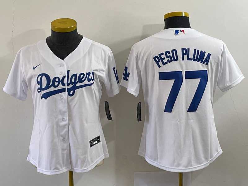 Women%27s Los Angeles Dodgers #77 Peso Pluma White Stitched Cool Base Nike Jersey->mlb womens jerseys->MLB Jersey